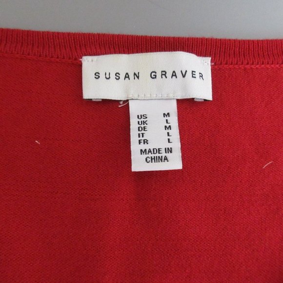 Susan Graver Red Sweater with White Under Blouse Sz Medium Layered 2-Piece Look - Picture 3 of 6